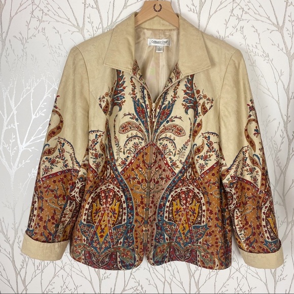 VINTAGE COLDWATER CREEK Ethnic Paisley Print Zip-Up Jacket Large Batik - Picture 14 of 14
